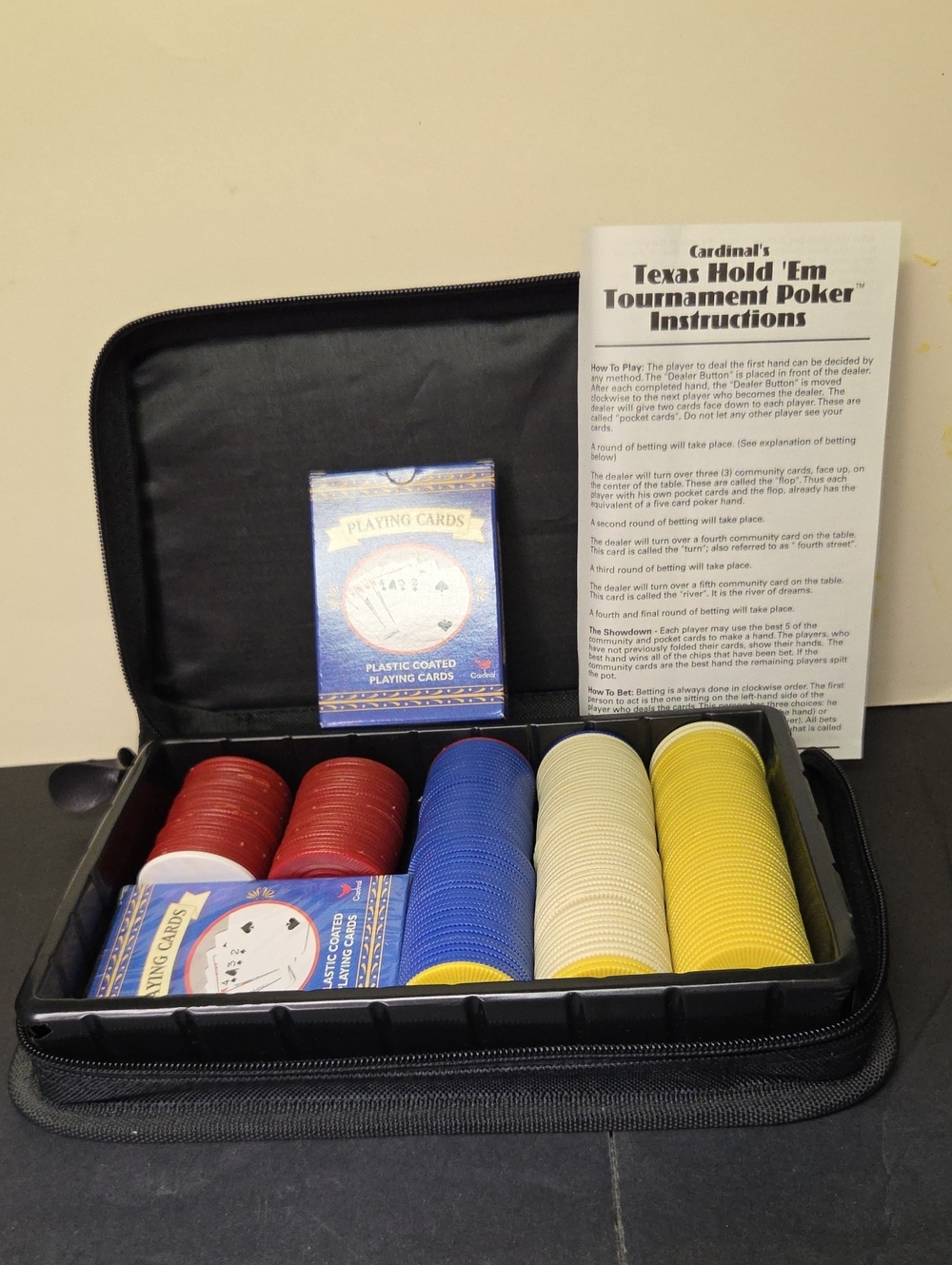 Cardinal's Texas Hold Em Tournament Poker Set with Cards Zippered Case